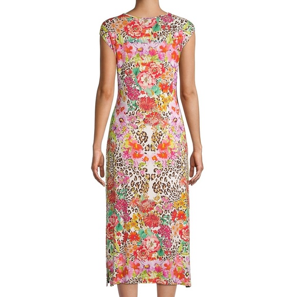 JOHNNY WAS NWT AUTHENTIC WILD GARDEN HIGH SLIT KNIT CAP SLEEVES MIDI DRESS - Picture 15 of 16